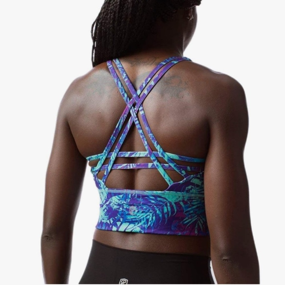 BORN PRIMITIVE - Neon Tropics Crossfire Strappy Sports Bra - S - Picture 6 of 10